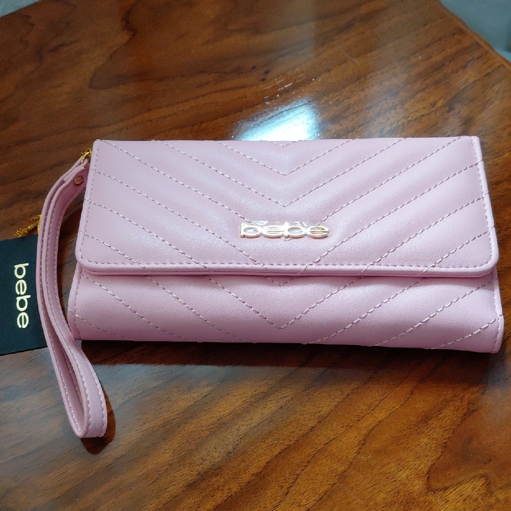 Bebe Pink Quilted Wristlet Clutch